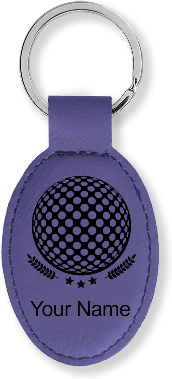 LaserGram Oval Keychain, Golf Ball, Personalized Engraving Included (Dark Purple)