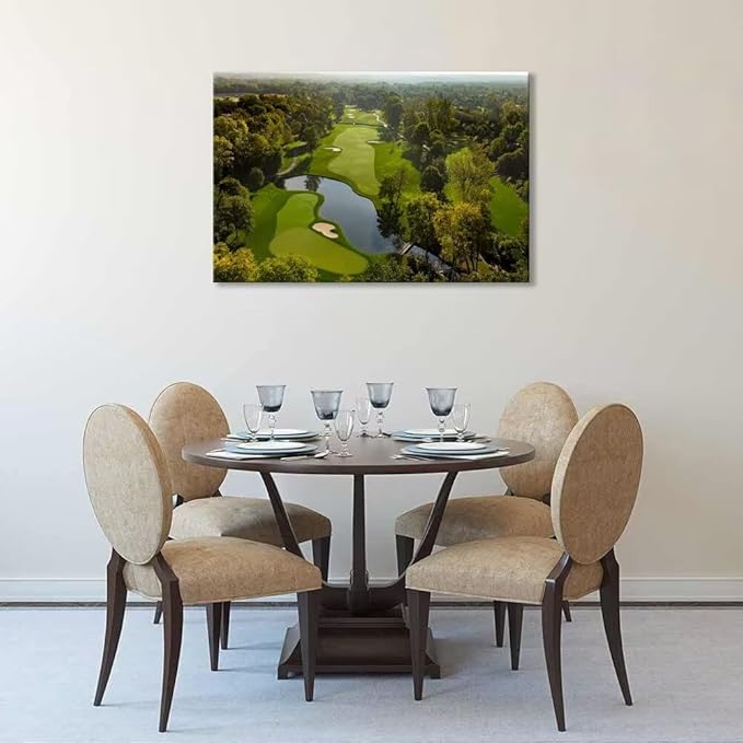 chenchenArt USA Ohio Golf Course Wall Art for Office Living Room Bedroom Home Decorations Ohio Golf Course Picture Poster Canvas Prints Modern Artwork Framed Ready to Hang(12''H x 16''W)