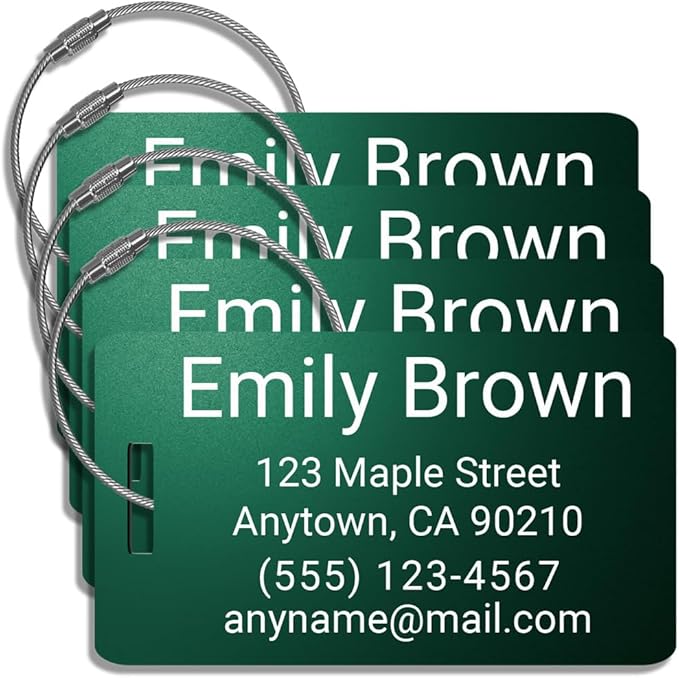 Personalized Luggage Tags for Suitcases 4 Pack – Custom Metal Name Tag for Travel, Golf Bag, and Baggage – Durable Aluminum Luggage Name Tags (Emerald Shadow, Horizontal)