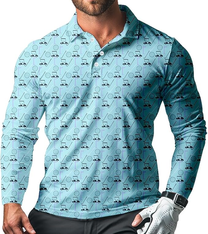 Men's Long Sleeve Golf Shirt Quick Dry 3 Button Work Fishing Outdoor Casual Collar Shirt