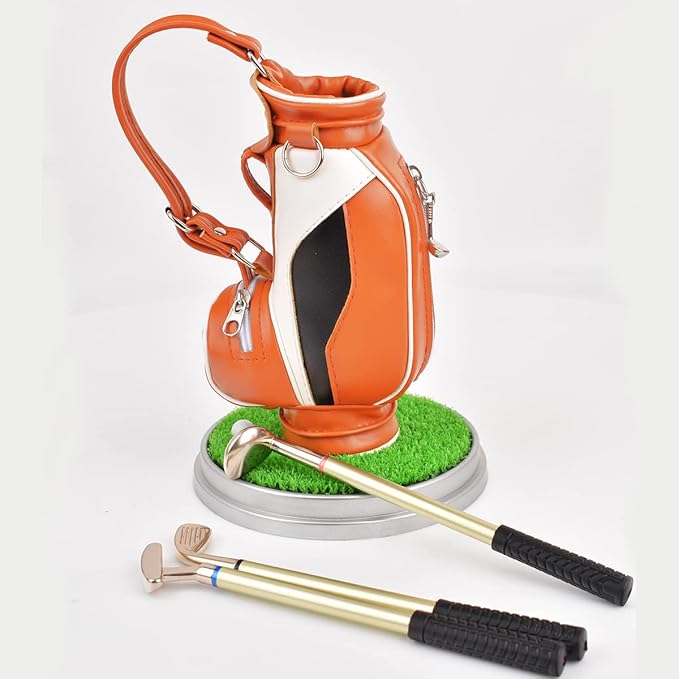 Leather Golf Club holder with three golf club pen, suitable for desk decoration, boss Dad Unique Golf Gifts
