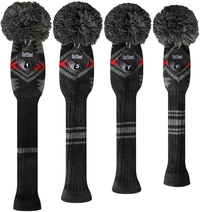 Scott Edward Knit Wood Golf Club Head Covers 4 Pieces Knitted Item Fit Over Well Driver Wood(460cc) Fairway Wood and Hybrid(UT)