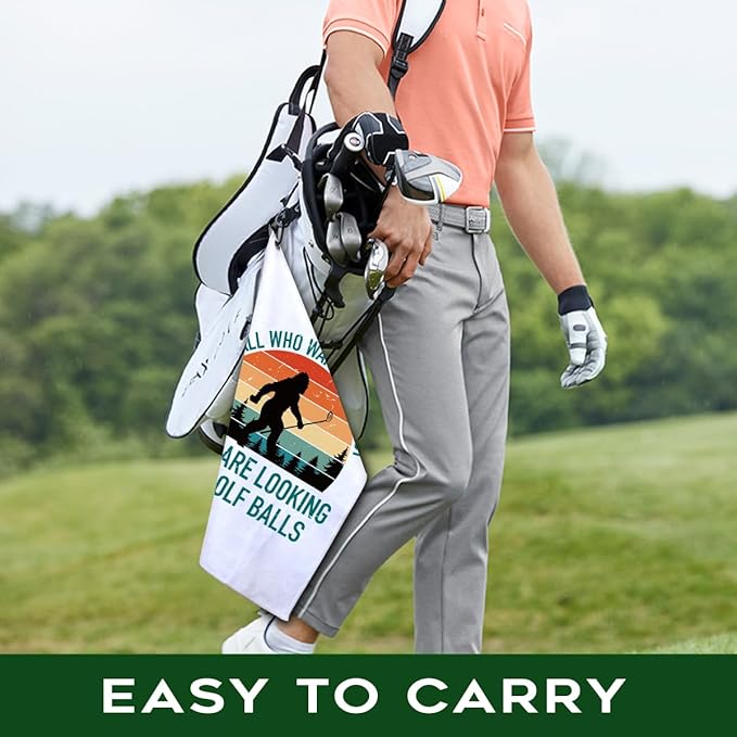 Not All Who Wander are Lost Polyester Printed Golf Towel for GolfBag, Funny Golf Gifts & Accessories for Men Women Golfs Fan Dad Grandpa, GolfLover Retirement Birthday Gifts (White)