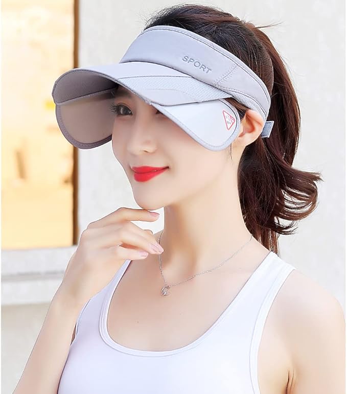Sun Visor Hat for Women and Men - Retractable Brim Sport Hat, Summer Golf Tennis Running Beach Hat with Ponytail Hole