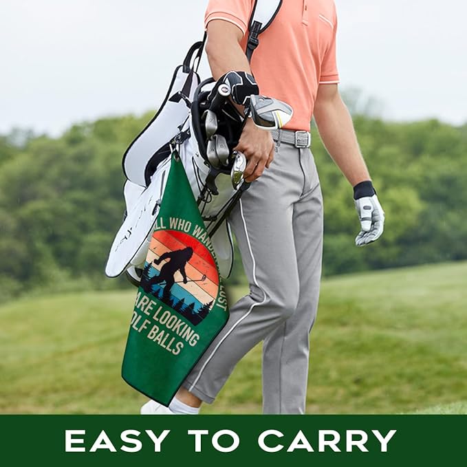 Not All Who Wander are Lost Polyester Printed Golf Towel for GolfBag, Funny Golf Gifts & Accessories for Men Women Golfs Fan Dad Grandpa, GolfLover Retirement Birthday Gifts (Green)