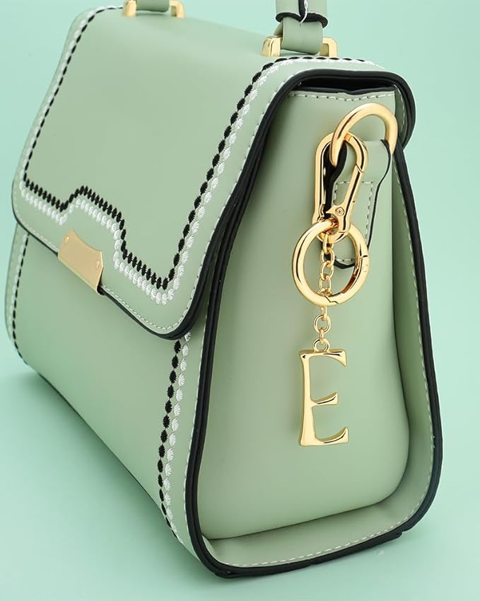 Gold Initial Keychain For Women Cute Bubble Letter Keychains Initial Bag Charm Personalized Keychain Accessories Gift