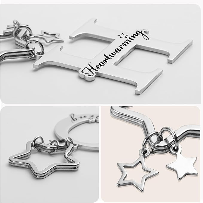 Qunrwe Stainless Steel Initial Letter A-Z Keychain,Inspirational Gifts for Women Men Friends Daughter Son Sister Dad Mom