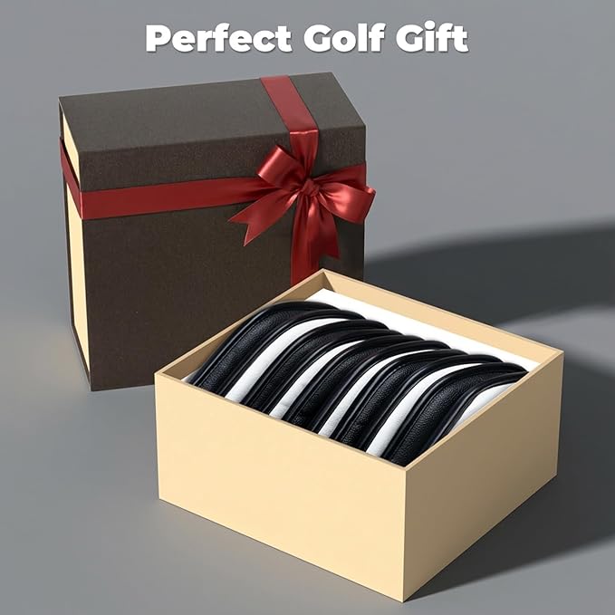 Magnetic Golf Iron Head Covers Set of 10 – Fun Poker Suits Design with Embroidered Clubs, Diamonds, Hearts & Spades | Premium PU Leather, Fits All Irons, Unique Golf Gift for Men & Women