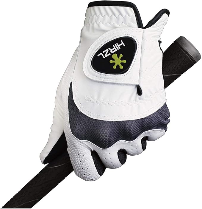 HIRZL Trust Hybrid – Men’s All Weather Golf Glove | Kangaroo Leather | Ultimate Grip and Ergonomic Fit, White/Black (Pack of 5)