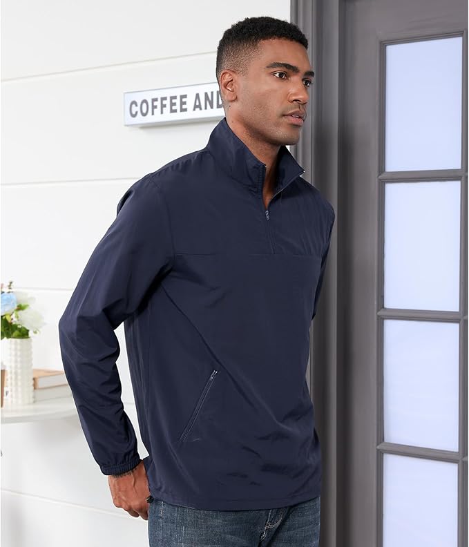 Aulemen Men's Casual Quarter Zip Pullover Golf Windbreakers Athletic Lightweight Jacket Hiking Running Sweatshirt with Pocket