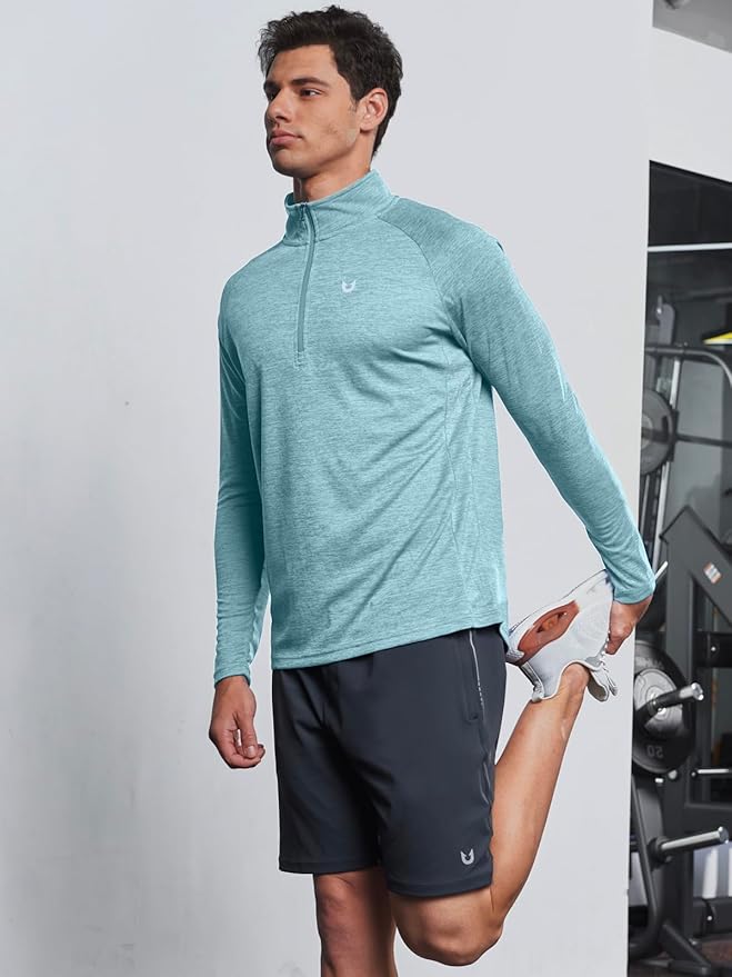 NORTHYARD Quarter Zip Pullover Men Running Shirt Long Sleeve Moisture Wicking Quick Dry Athletic Workout Shirts
