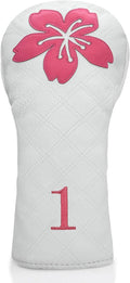 Grid Cherry Blossom Design Golf Covers PU Headcovers Set Fits Driver Fairway Wood Hybrid Utility Woods Iron Wedge Headcover, Premium Leather Golf Headcovers