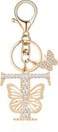 Gold Plated Alphabet Initial Letter Keyring Keychain for Women Girls Crystal Key Chains for Wallet Backpack Bag Charm