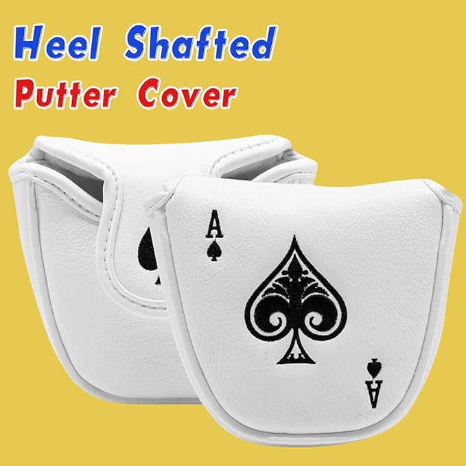Golf Putter Cover Headcover Magnetic, Poker Ace Style Golf Club Head Cover, 4 Models Available Headcovers for Blade Half-Mallet Square Putters
