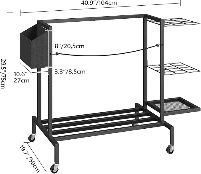 Golf Bag Organizer for Garage, Golf Bag Storage Stand Fits 2 Golf Bags, Freestanding Golf Club Holder for Garage, Shed, Home, Basement, Other Golfing Equipment Accessories, Black BEBK17501