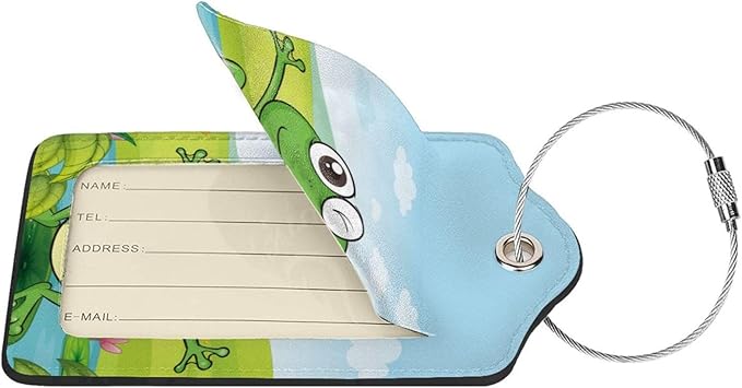 2 Pcs Smiling Frogs Theme Luggage Tags for Suitcases, Lotus Flower Decorations Tags Birthday Gifts for Men Women Boy Girl Outdoor Travel