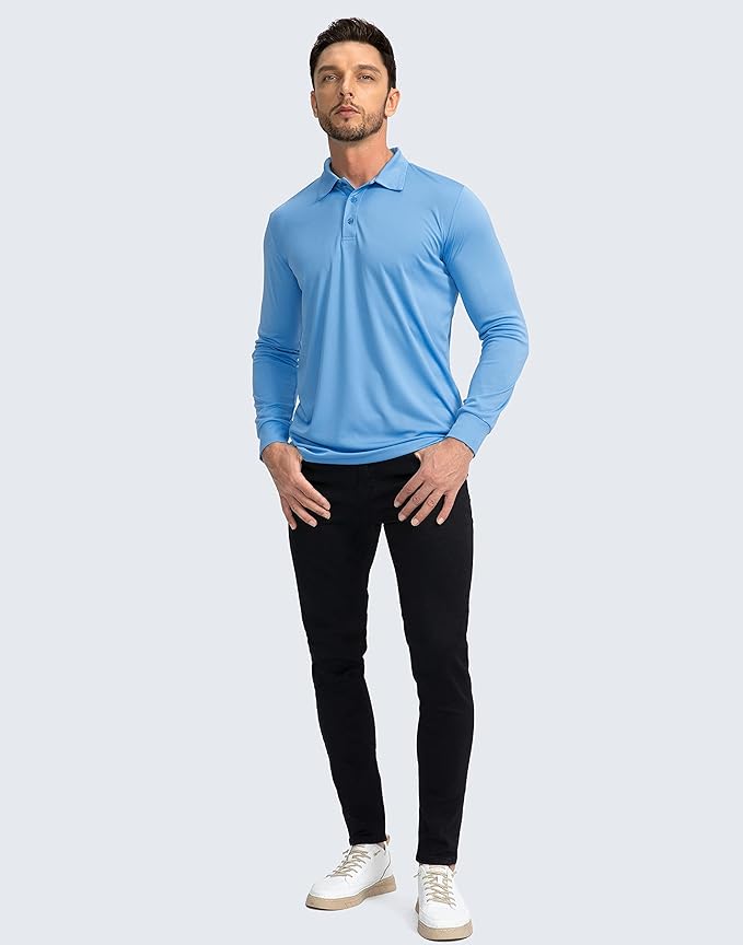 Men's Polo Shirt Long Sleeve Golf Shirts Lightweight UPF 50+ Sun Protection Cool Shirts for Men Work Fishing Outdoor