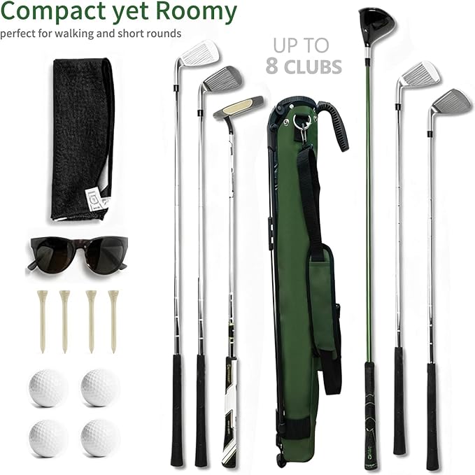 Lightweight Golf Stand Bag, Portable Golf Carry Bag with Stand, 2-Way Divider Practice Bag with Padded Strap, Compact Pencil Golf Bag for Driving Range, Par 3 & Short Rounds