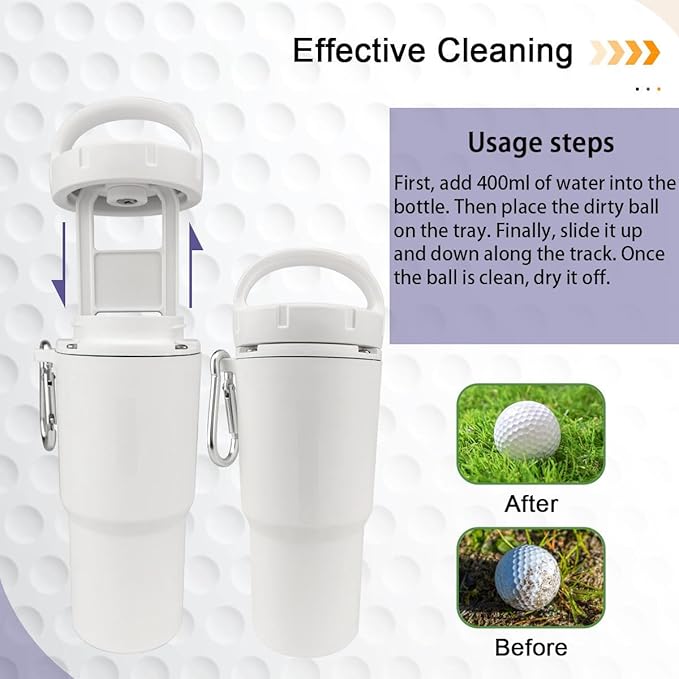 Golf Ball Cleaner Washer, Portable Cleaning Cup for Golf Ball with Towel - That can Quickly Clean Golf Balls During The Competition, Easy Attachment to Bag or Cart