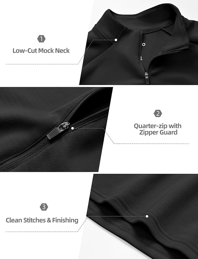 Zengjo Mens Quarter Zip Athletic Pullover Mid-Weight 1/4-Zip Running Workout Shirt Moisture Wicking