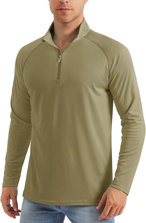 MAGCOMSEN Men's Long Sleeve Sun Shirts UPF 50+ Tees 1/4 Zip Up Fishing Running Rash Guard T-Shirts Outdoor Shirt