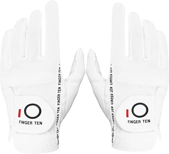 FINGER TEN Premium Rain Grip Men's Golf Gloves 1 Pair, Hot Wet Weather No Sweat Glove for Serious Feel & Performance, Left Right Hand Black Gray White Blue Fit Size S M L XL 2XL 3XL