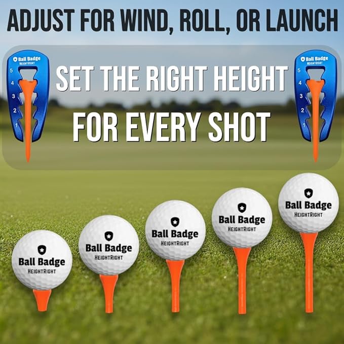 Ball Badge HeightRight Adjustable Golf Tee Height Tool – Precision Tee Height Setter for Consistent Swings, Durable Aluminum Design, Easy-to-Use Golf Training Aid
