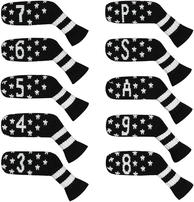 Scott Edward 1/7/10 Pcs Knitted Golf Club Head Covers for Irons Wedge Cuteness and Basically Socks Shape Washable Golf Club Head Protector on Pattern Style Double Sided Customized