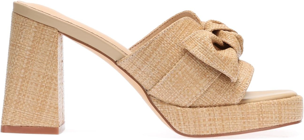 Monrovia Womens Sandals Heels for Women Slide On Block Chunky Platform High Heels Open Toe Raffia Wedge Sandals