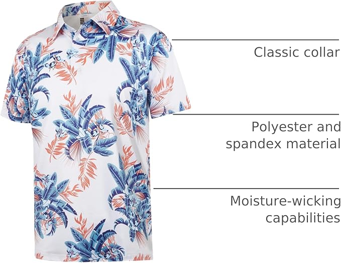 zeetoo Men's Polo Shirts Hawaiian Golf Polos Shirts Short Sleeve Performance Moisture Wicking Mens Golf Shirts