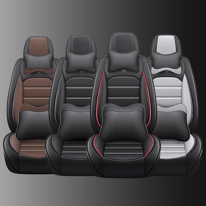 Leather Car Seat Covers for VW Golf SportWagen 2015-2019,Waterproof Soft Seat Covers,Interior Accessories Seat Covers Protector Airbag Compatible(5pcs Black&Red Luxury)