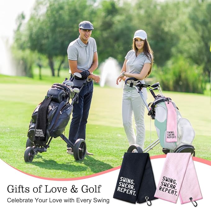 DYJYBMY Swing Swear Repeat Funny Embroidered Golf Towel Set, Wedding Anniversary Towel Gifts, Valentine's Day Birthday Gifts for Her Him Couple Wife, Golf Accessories Gifts for Women Men Golf Lover