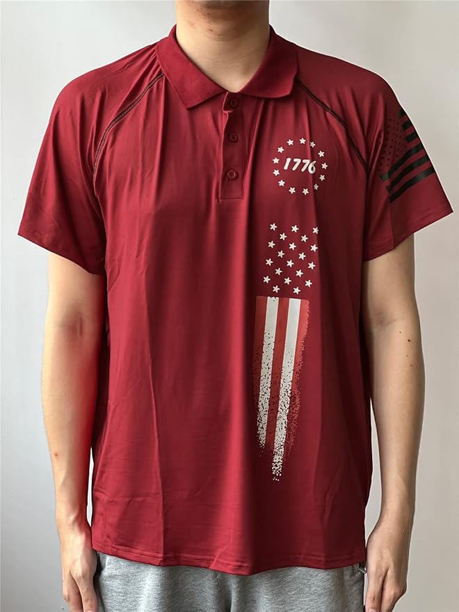 HARGLESMAN Men's 1776 Independence Day American Flag Short Sleeve Polo Golft Shirt(S-3XL)