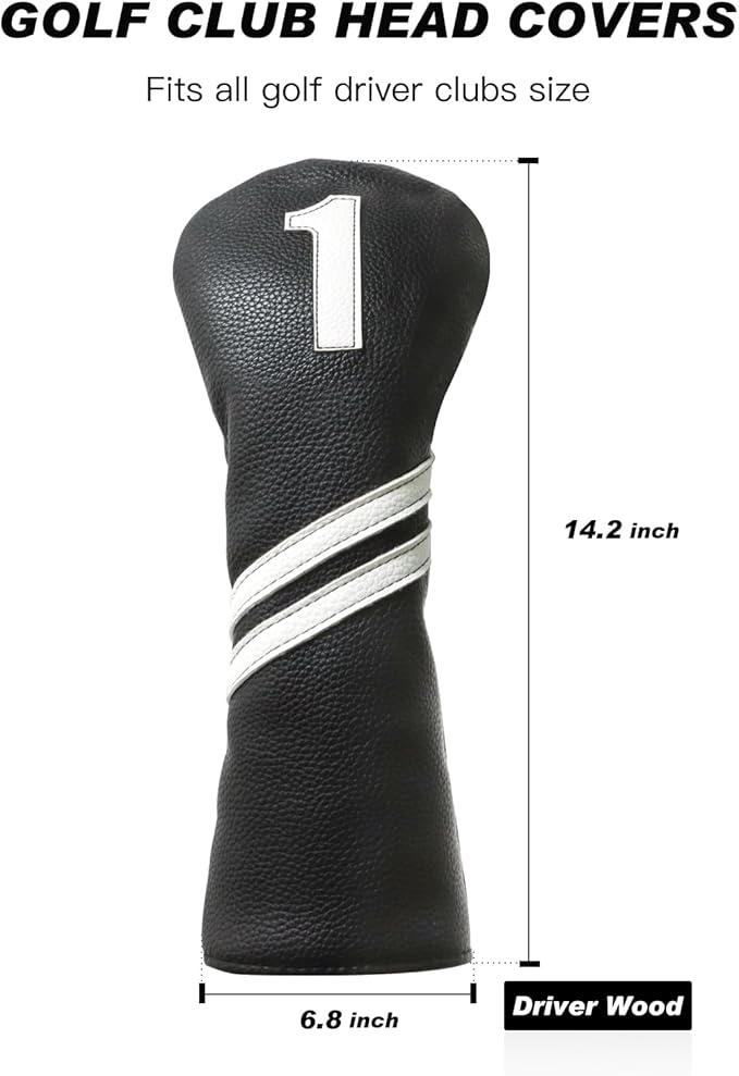 Golf Head Covers for Driver and 5 Wood - PU Leather Golf Headcovers Fits Standard 460cc Driver and Fairway Woods Head Golf Club