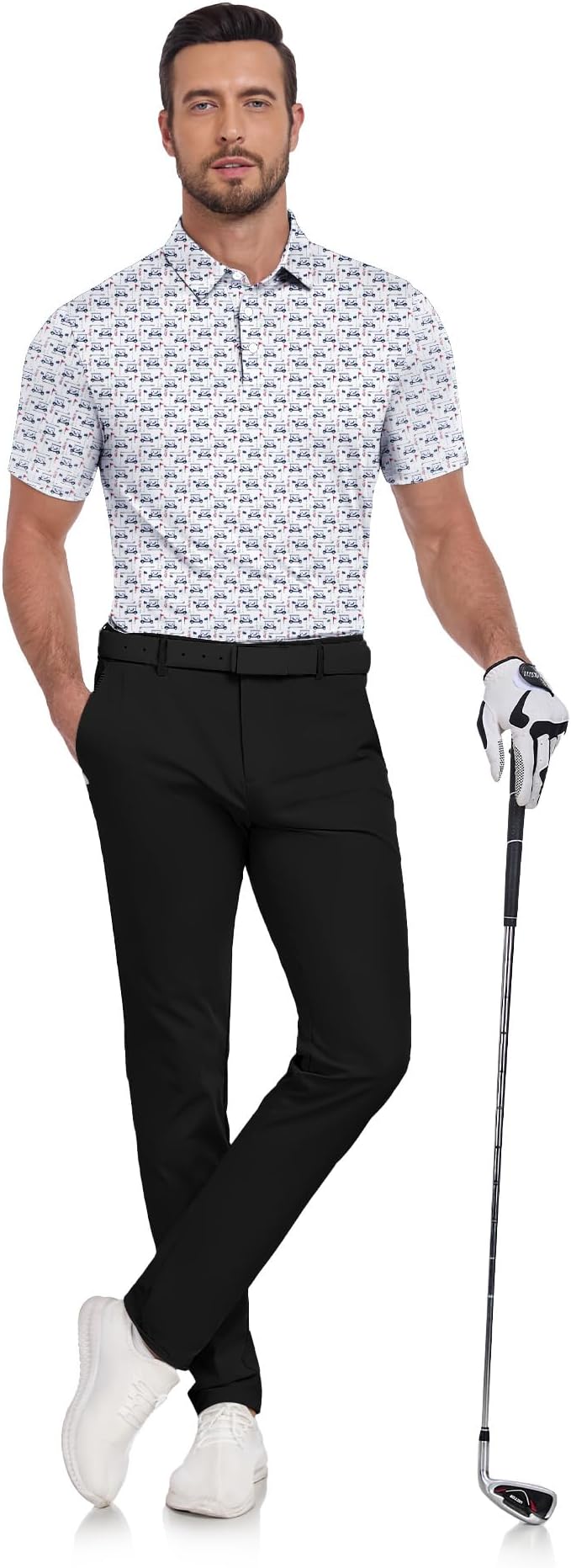 JACKETOWN Mens Polo Shirts Short Sleeve Print Dry Fit Performance Moisture Wicking Casual Collared Golf Shirts