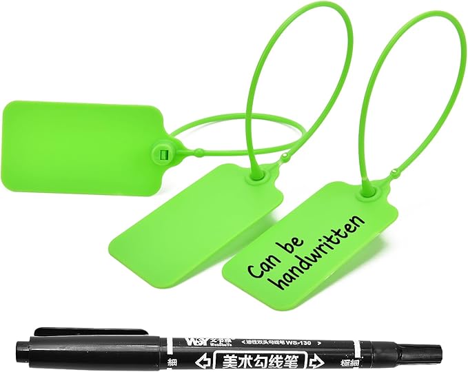 100pcs Luggage Tags Plastic Seals Shipping Label Logistics Sign Tie Bag Tag, Sealing Storage Multi Purpose Name ID Tag with Marker for Suitcases, Backpack, Schoolbag, Car Key (Green)