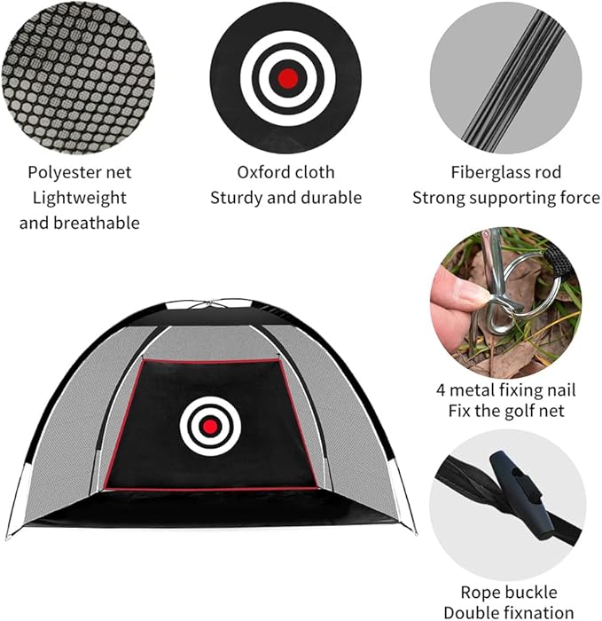 Black Golf Practice Set With Net, Hitting Mat, Target Cloth and Carrying Bag for Backyard Driving
