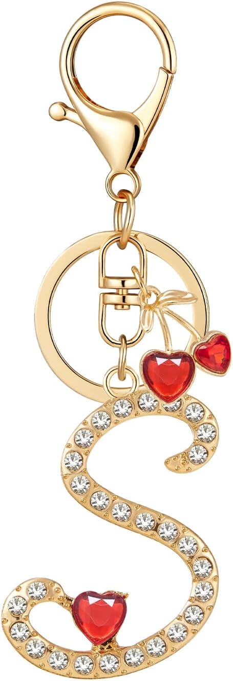Gold Plated Alphabet Initial Letter Keyring Keychain for Women Girls Crystal Key Chains for Wallet Backpack Bag Charm