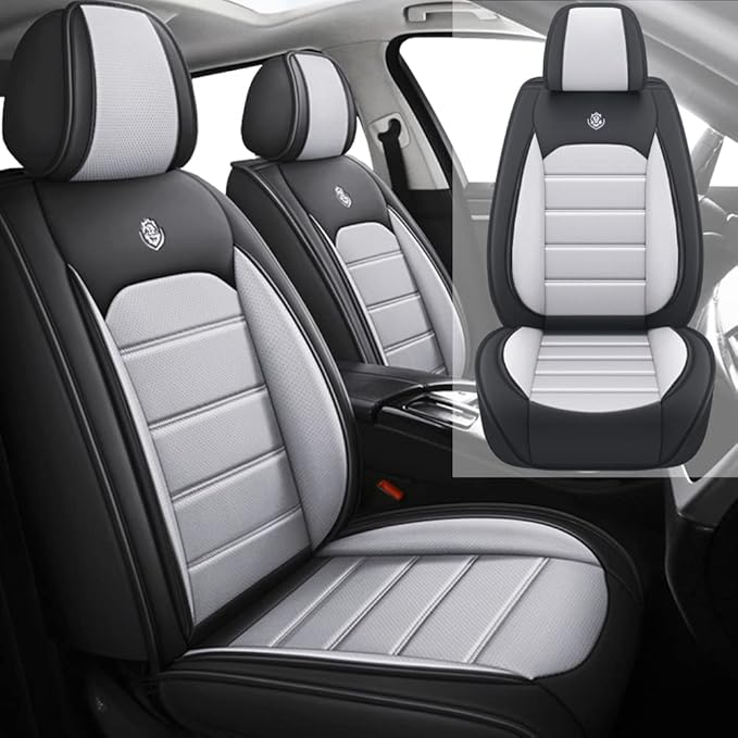 Leather Car Seat Covers for Volkswagen Golf SportWagen 2015-2019,Waterproof Soft Seat Covers,Interior Accessories Seat Covers Protector Airbag Compatible(2pcs Black&Gray Standard)