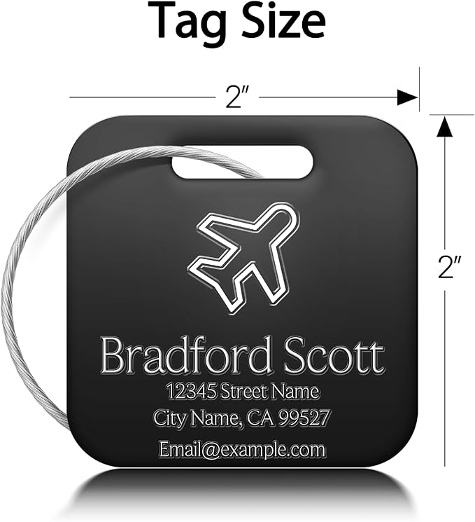 Personalized Luggage Tags - Custom Metal Luggage Tags for Suitcases, Backpacks and Bags with Your Personalized Photo Club Logo Text (Square-Black)