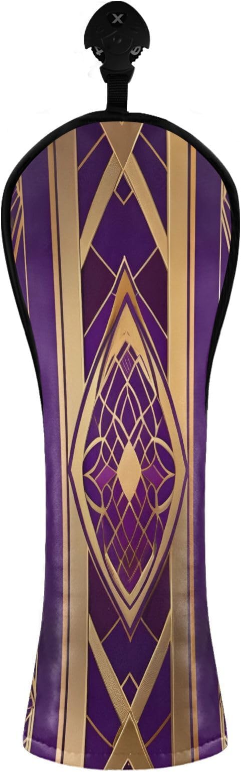 Leather Golf Club Head Covers for Driver/3 5 Wood/Hybird,Velvet,with Label,Purple-Glod