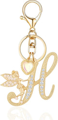 Gold Plated Alphabet Initial Letter Keyring Keychain for Women Girls Crystal Key Chains for Wallet Backpack Bag Charm