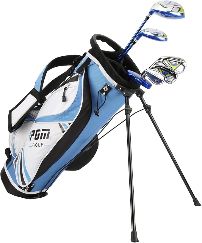 PGM Golf Club Set - 9 Pieces Junior Complete Golf Club Set for Kids Children - Right Handed - Driver(#1), Hybrid, Iron(#7,#9,#S), Putter, Golf Stand Bag