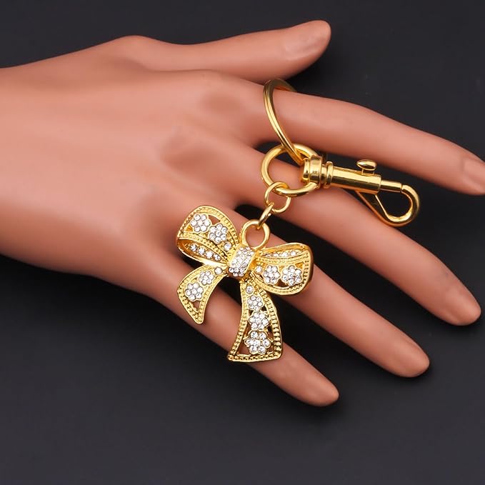 Sparkly Bow Bag Charm Keychain - Rhinestone Bow Key Chain for Women - Cute Purse Handbag Charms Accessories