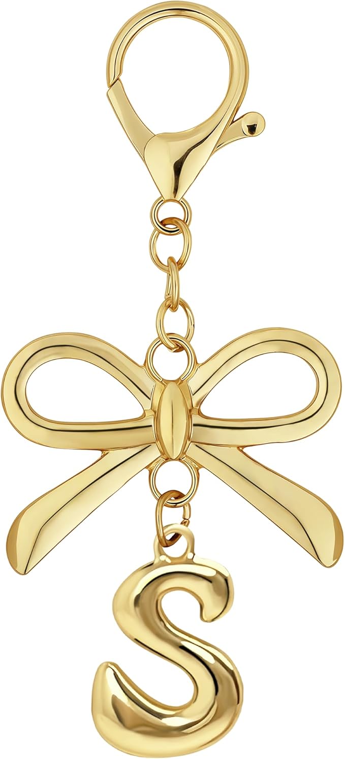 Gold Bubble Heart, Cherry, Bow & More Designs Letter Initial Keychain Bag Charms – Cute Purse Charms for Handbags
