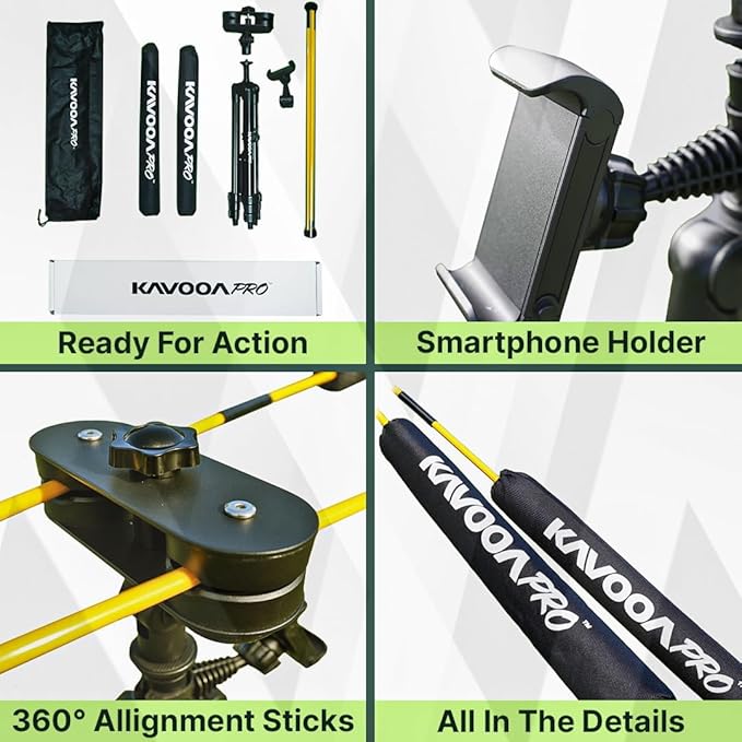 Golf Swing Trainer with Adjustable Tripod – Swing Speed Trainer, 360° Alignment Training Aid with Phone Holder for Practice & Distance