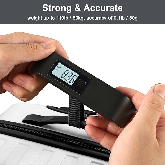travel inspira Luggage Scale, Portable Digital Hanging Baggage Scale for Travel, Suitcase Weight Scale with Rubber Paint, 110 Pounds, Battery Included