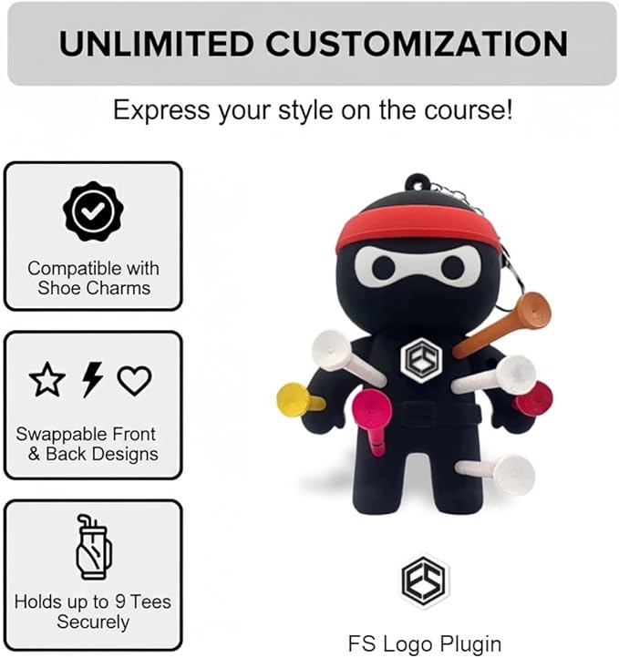 FAR&STRAIGHT Ninja Golf Tee Holder | Interchangeable Plugins | Funny & Unique Golf Gift | Personalized Accessory