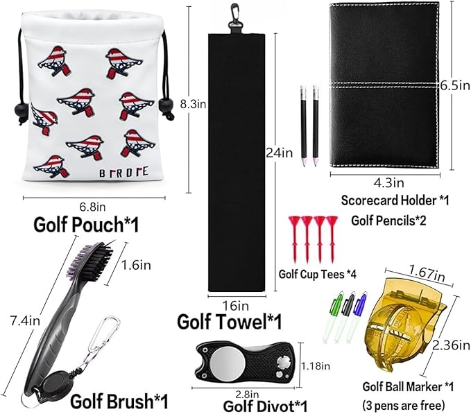 Golf Valuables Pouch, Leather Golf Tee Pouch with Drawstring Closure Golf Ball Tee Handbag Portable Golf Accessories