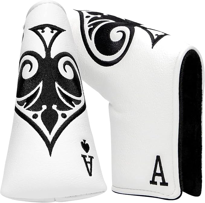 Golf Putter Cover Headcover Magnetic, Poker Ace Style Golf Club Head Cover, 4 Models Available Headcovers for Blade Half-Mallet Square Putters